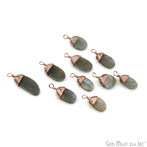 Labradorite 17x7mm Oval Single Bail Rose Gold Wire Wrapped Gemstone Connector