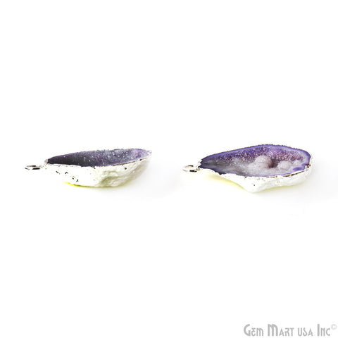 Geode Druzy 21x31mm Organic Silver Electroplated Single Bail Gemstone Earring Connector 1 Pair