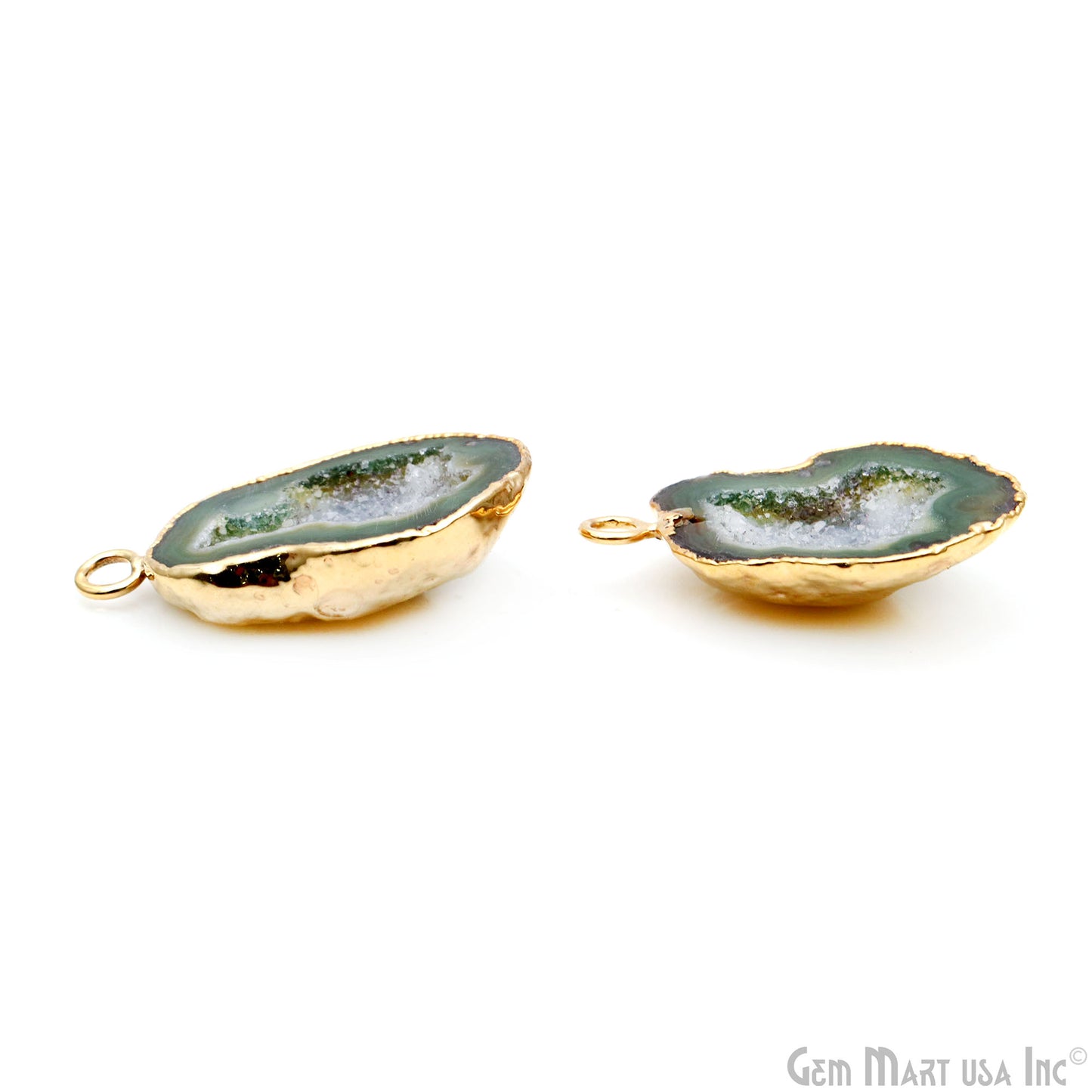 Geode Druzy 32x19mm Organic Gold Electroplated Single Bail Gemstone Earring Connector 1 Pair