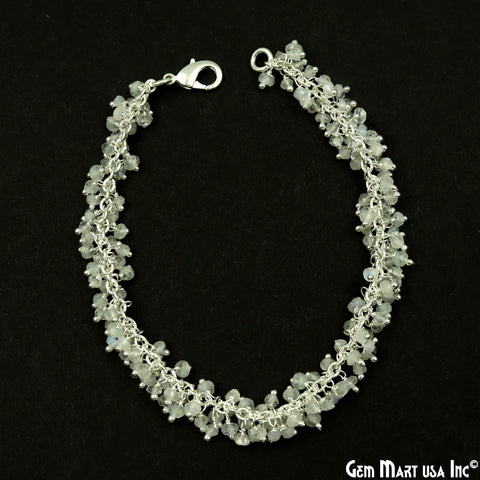 Cluster Gemstone Silver Plated Chain With Lobster Clasp Bracelet 7Inch