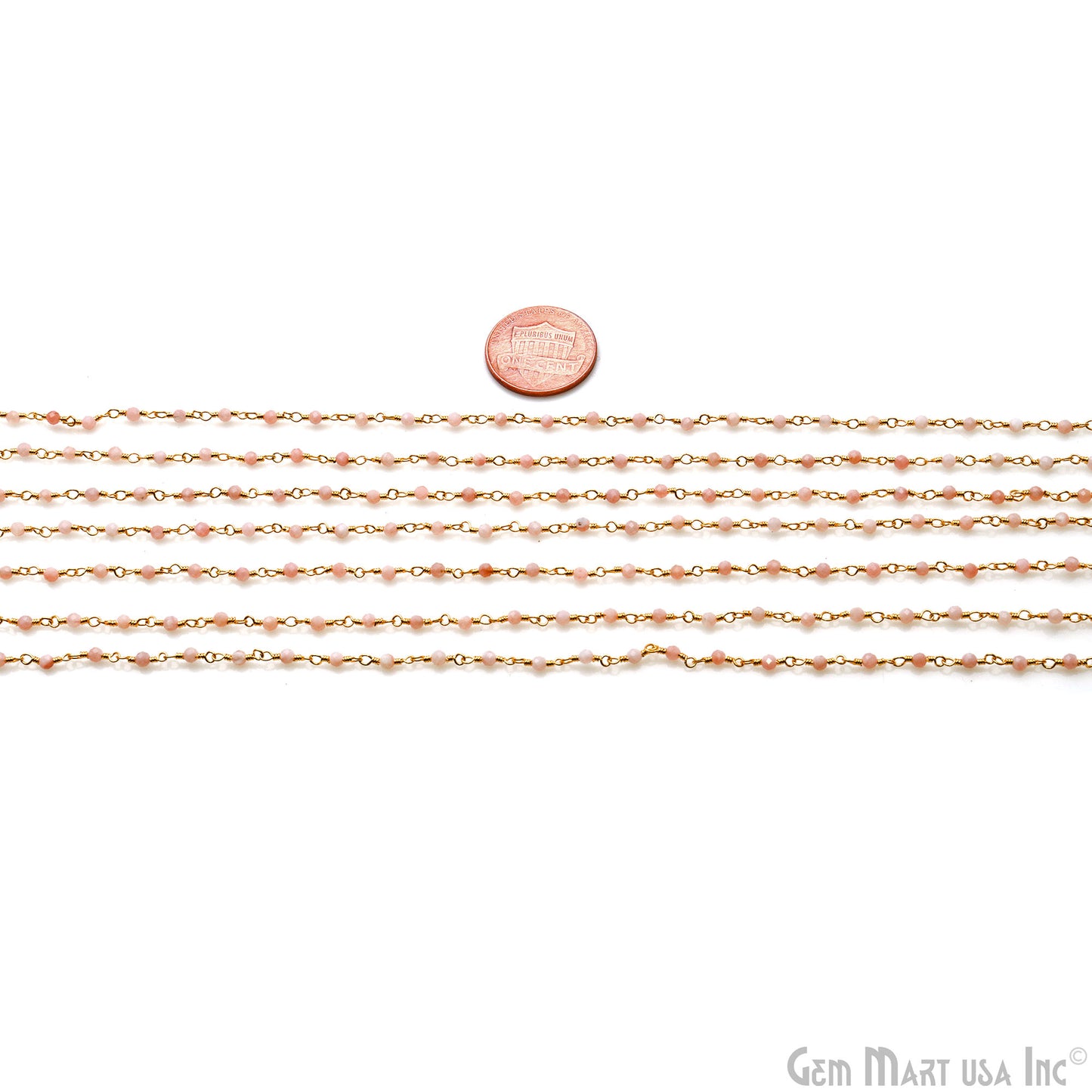 Pink Opal 2-2.5mm Oxidized Beaded Wire Wrapped Rosary Chain