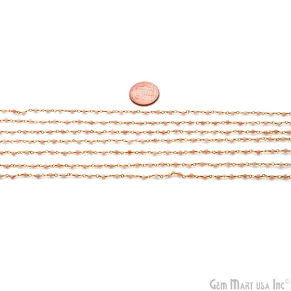 Pink Opal 2-2.5mm Oxidized Beaded Wire Wrapped Rosary Chain