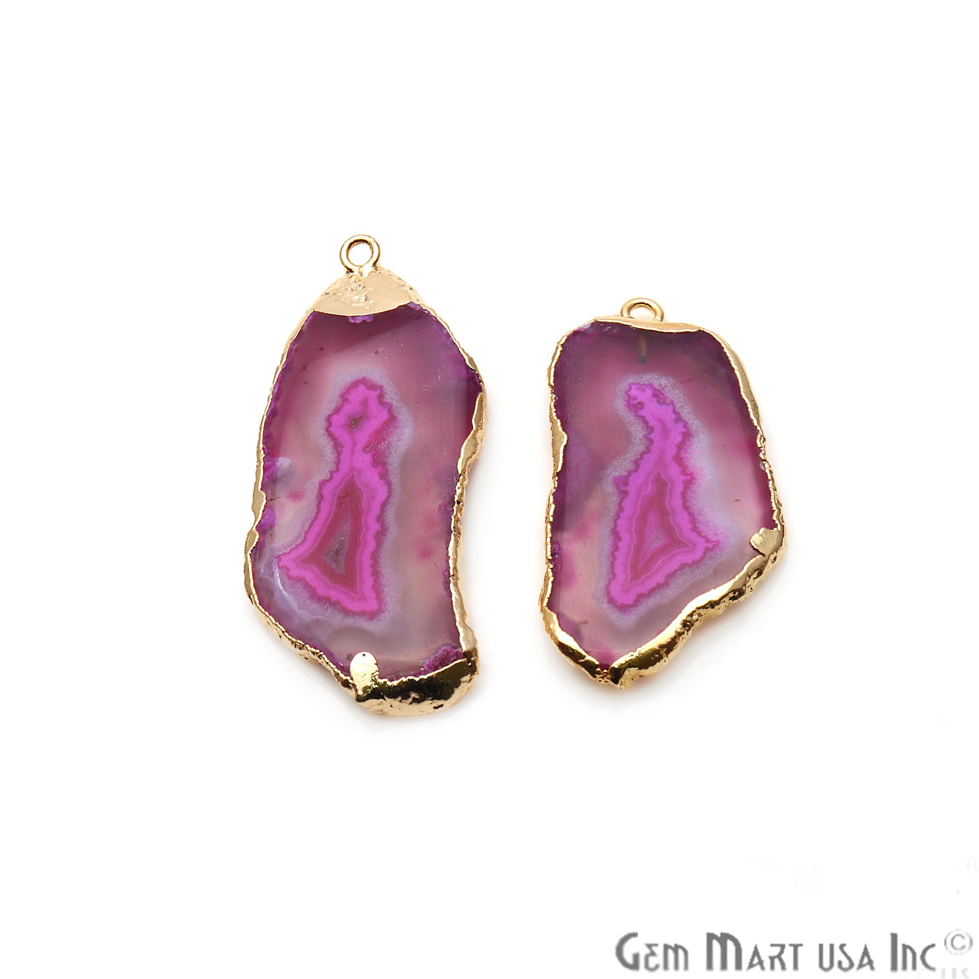 Agate Slice 42x19mm Organic Gold Electroplated Gemstone Earring Connector 1 Pair - GemMartUSA