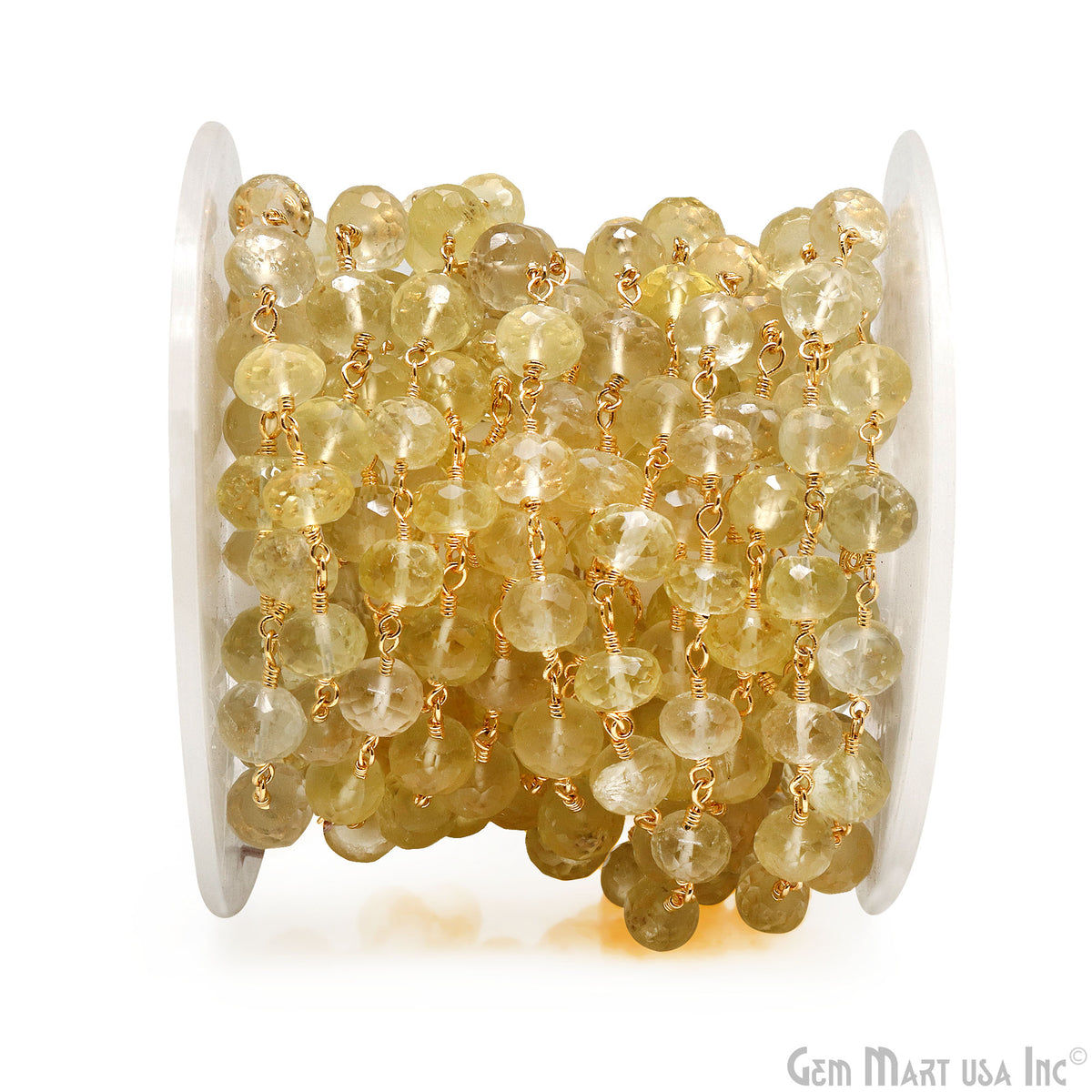 Lemon Topaz Faceted 6-7mm Gold Wire Wrapped Rondelle Beads Rosary Chain
