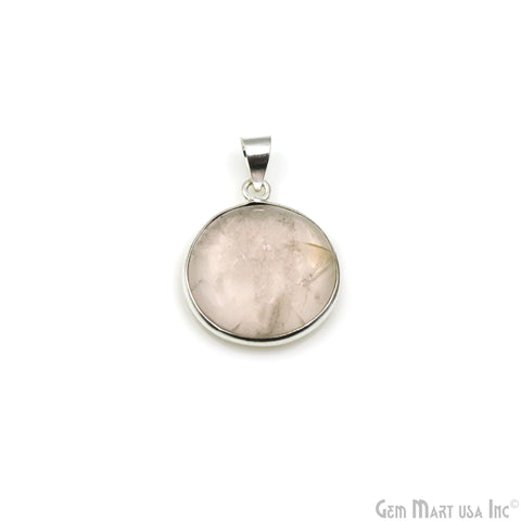 Rose Quartz Gemstone Round 28x23mm Sterling Silver Necklace Pendant 1PC