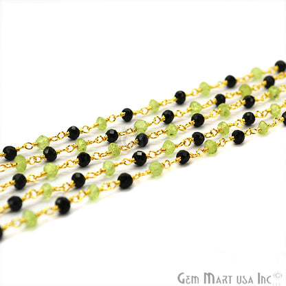 Black Spinel With Peridot Gold Plated Wire Wrapped Rosary Chain