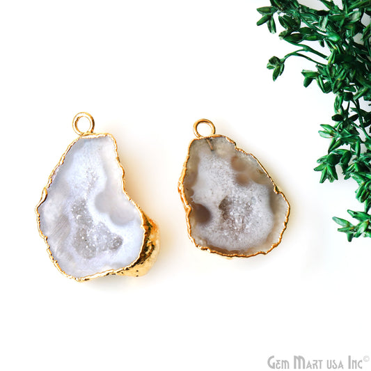 Geode Druzy 34x23mm Organic Gold Electroplated Single Bail Gemstone Earring Connector 1 Pair