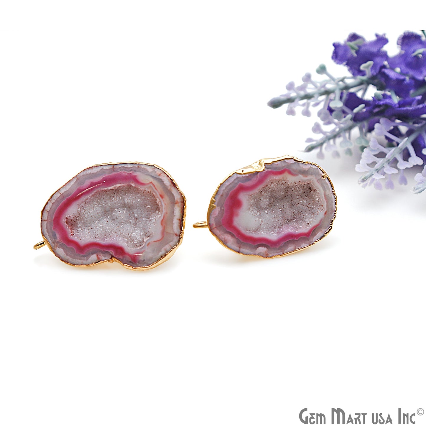 DIY Agate Slice Geode Druzy Gold Edged Loop Connector Studs Earrings