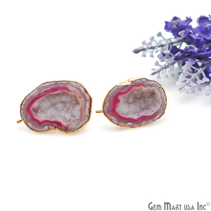 DIY Agate Slice Geode Druzy Gold Edged Loop Connector Studs Earrings