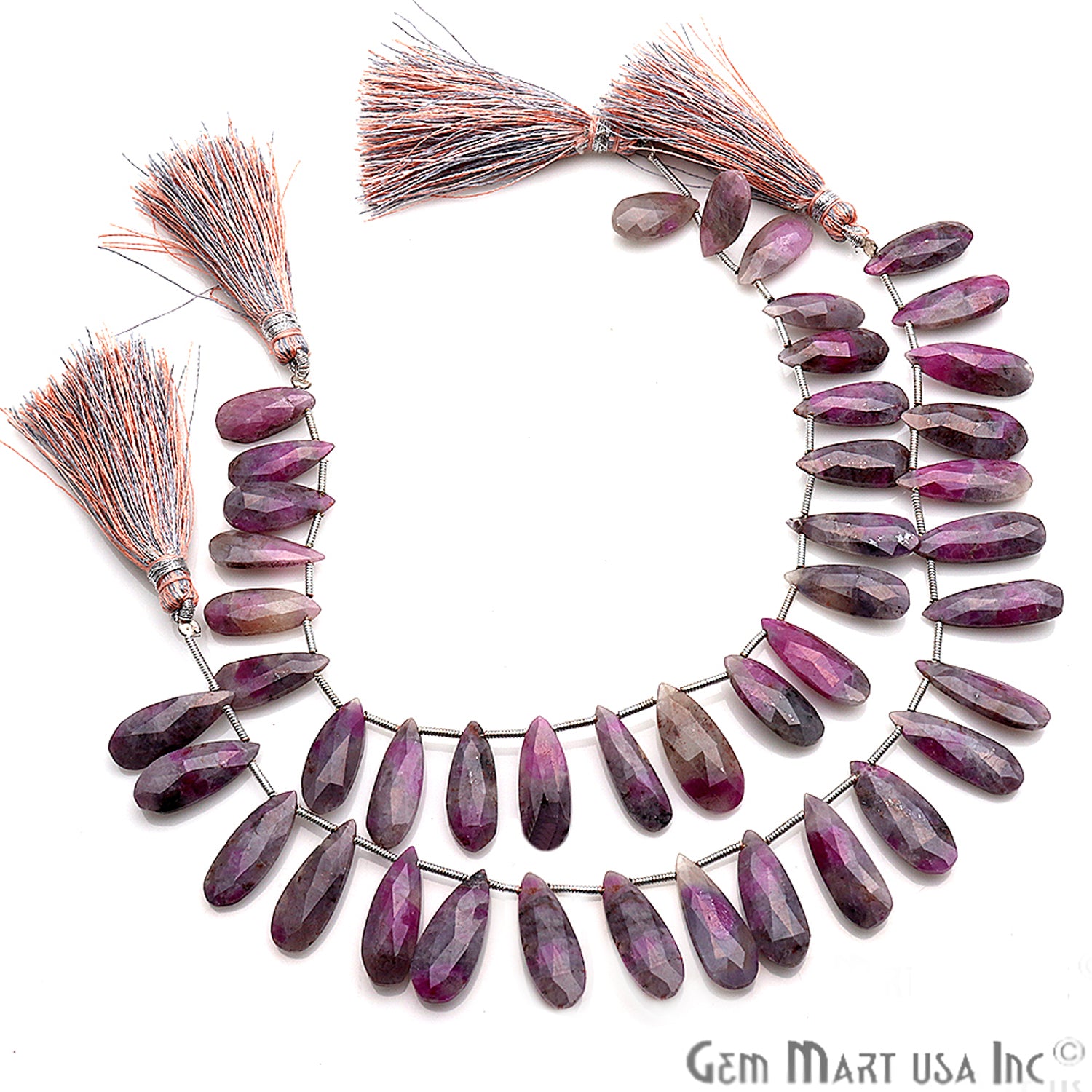 Pink Ruby Ziopsite Gemstone 19x8mm Beaded Handmade Silver Wire Rondelle - GemMartUSA