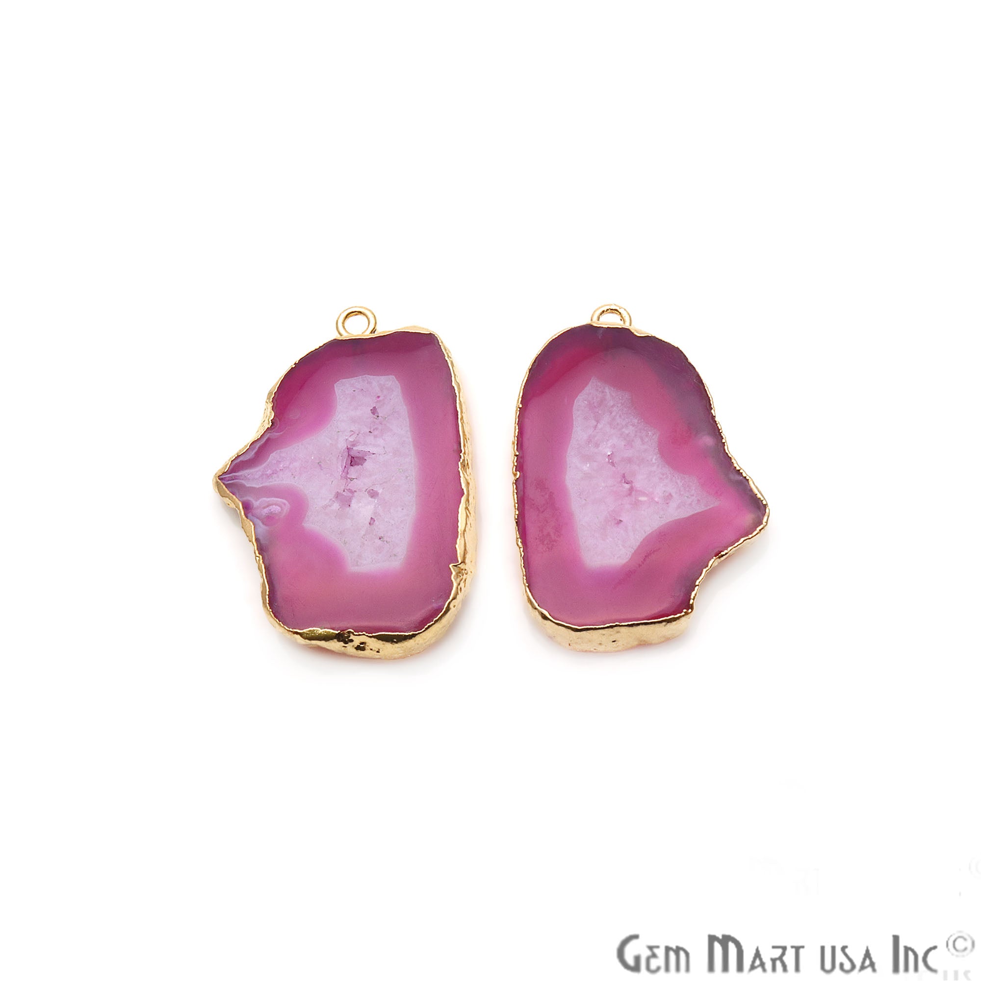 Agate Slice 36x22mm Organic Gold Electroplated Gemstone Earring Connector 1 Pair - GemMartUSA