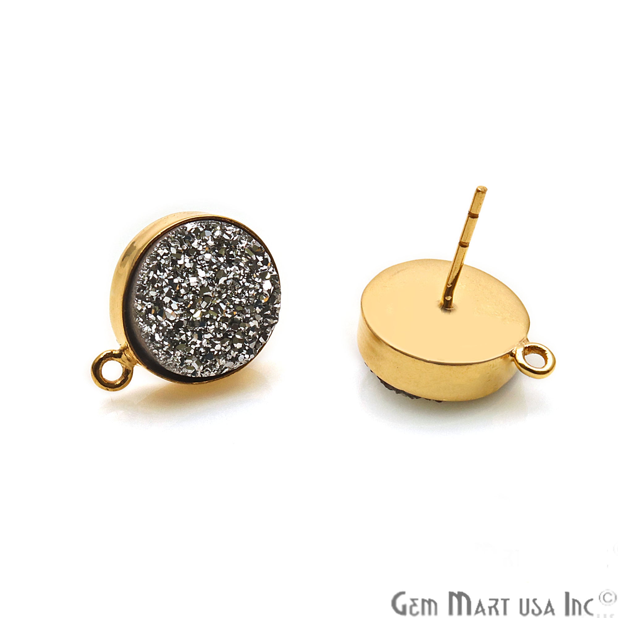 DIY Round Druzy 12mm Single Bail Gold Plated Bezel Setting Stud (Pick Color) - GemMartUSA