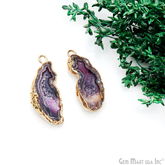 Geode Druzy 36x14mm Organic Gold Electroplated Single Bail Gemstone Earring Connector 1 Pair