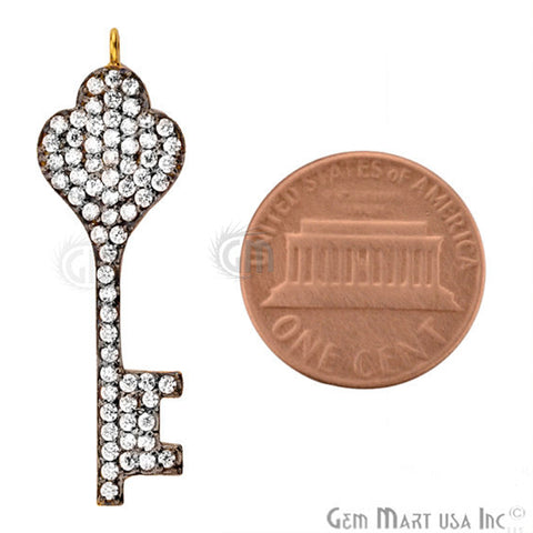 Cubic Zircon Pave 'Fancy Key' Gold Vermeil Charm For Bracelet & Pendants - GemMartUSA