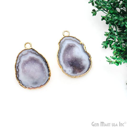 Geode Druzy 34x23mm Organic Gold Electroplated Single Bail Gemstone Earring Connector 1 Pair