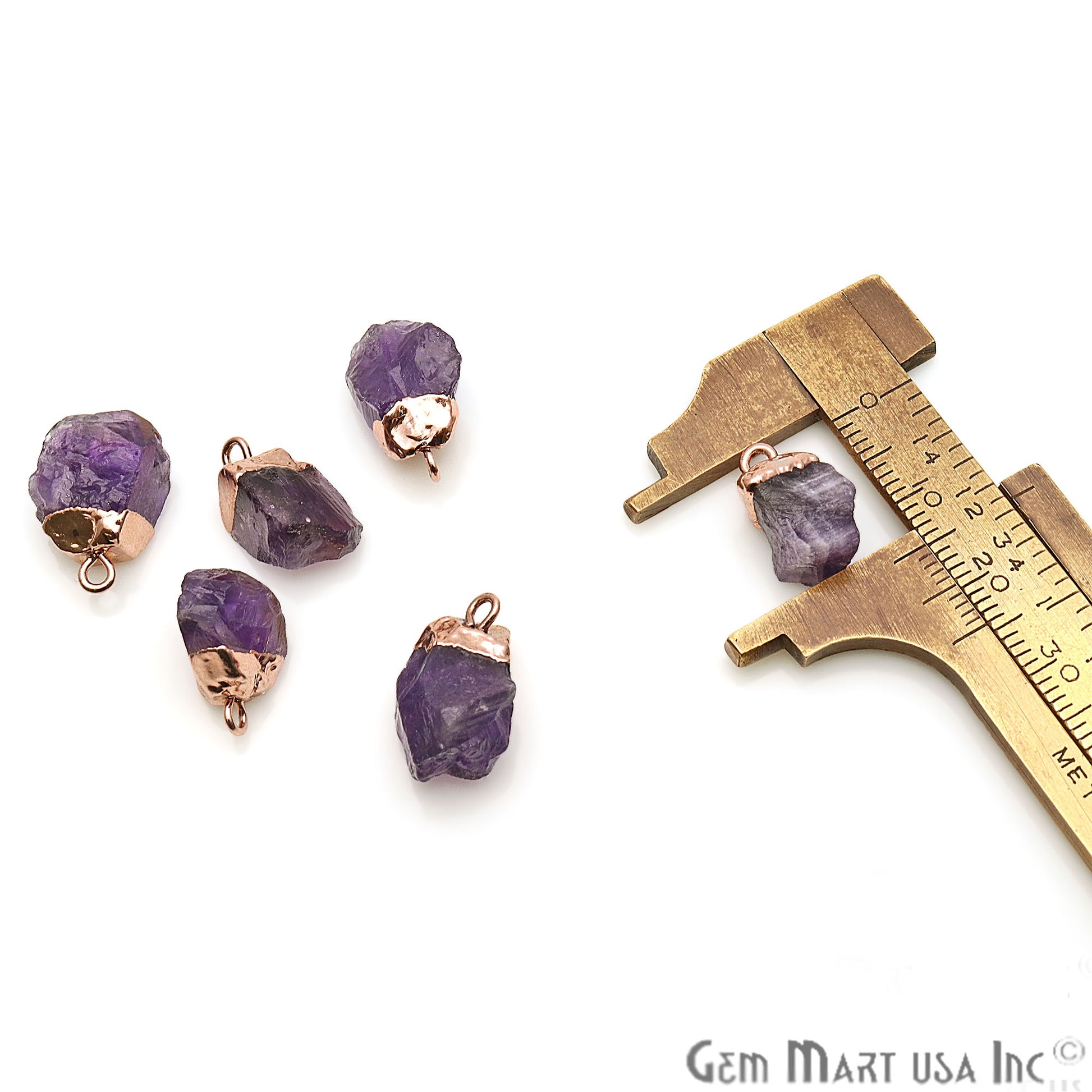 Rough Amethyst Gemstone 17x10mm Organic Rose Gold Edged Connector - GemMartUSA