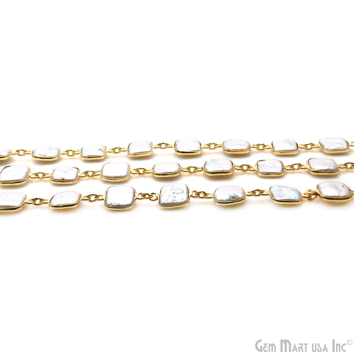 Pearl 15mm Square Bezel Link Gold Plated Continuous Connector Chain