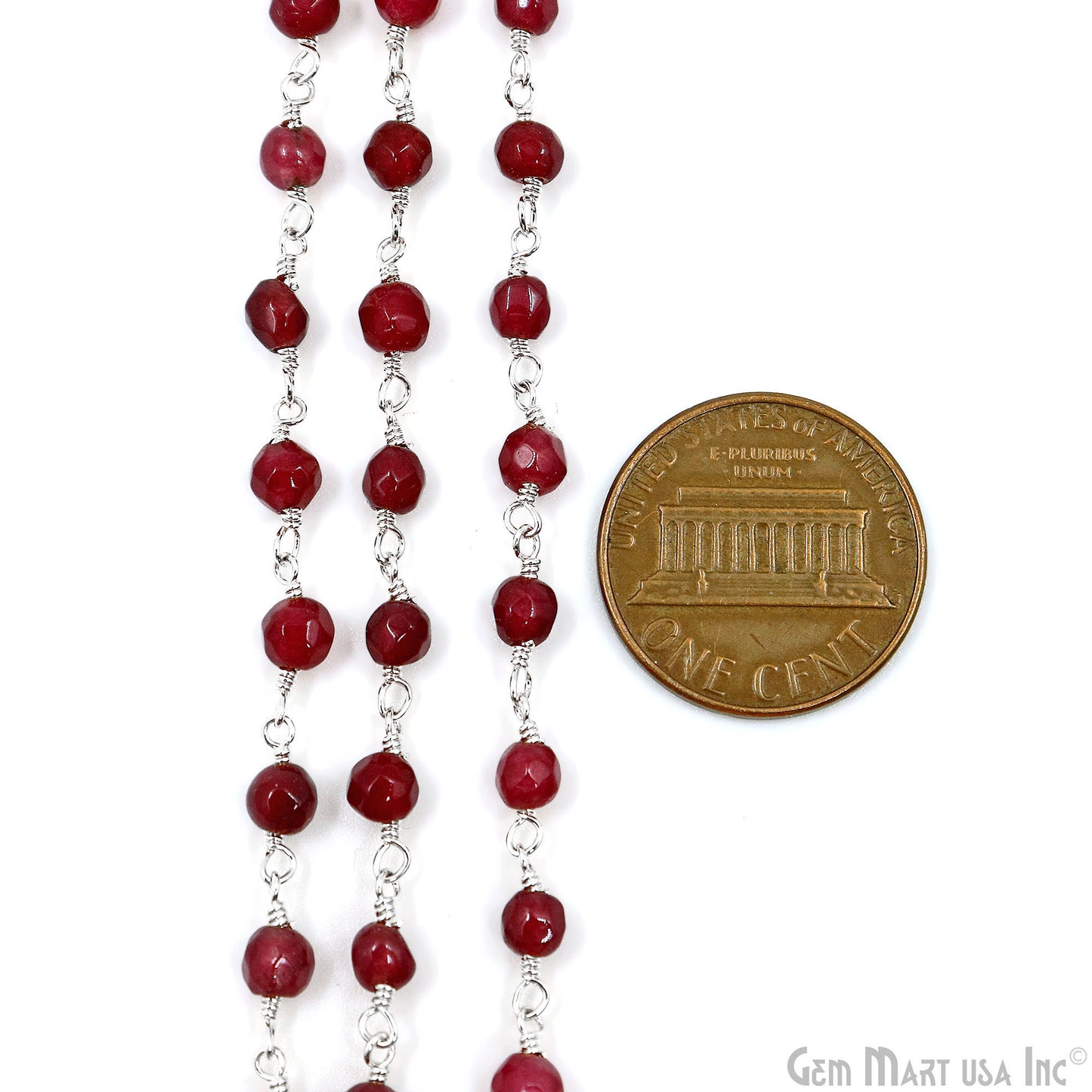 Dark Cherry Jade Beads 4mm Silver Plated Wire Wrapped Rosary Chain