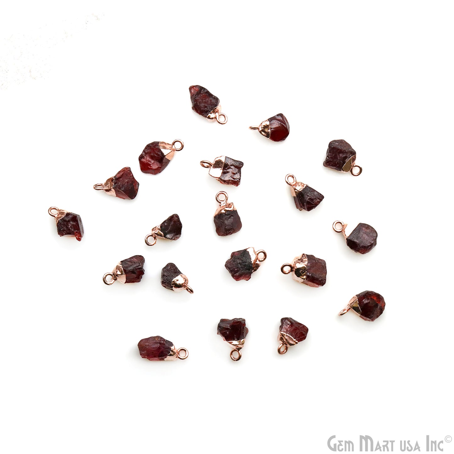 Rough Garnet Gemstone 11x5mm Organic Rose Gold Edged Single Bail Connector