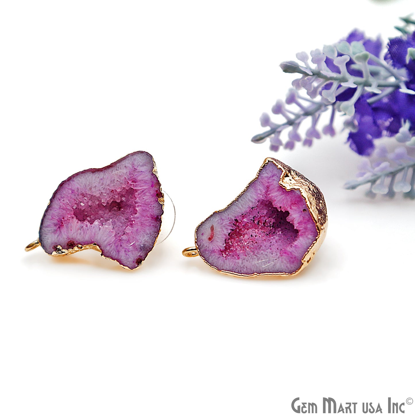DIY Agate Slice Geode Druzy Gold Edged Loop Connector Studs Earrings