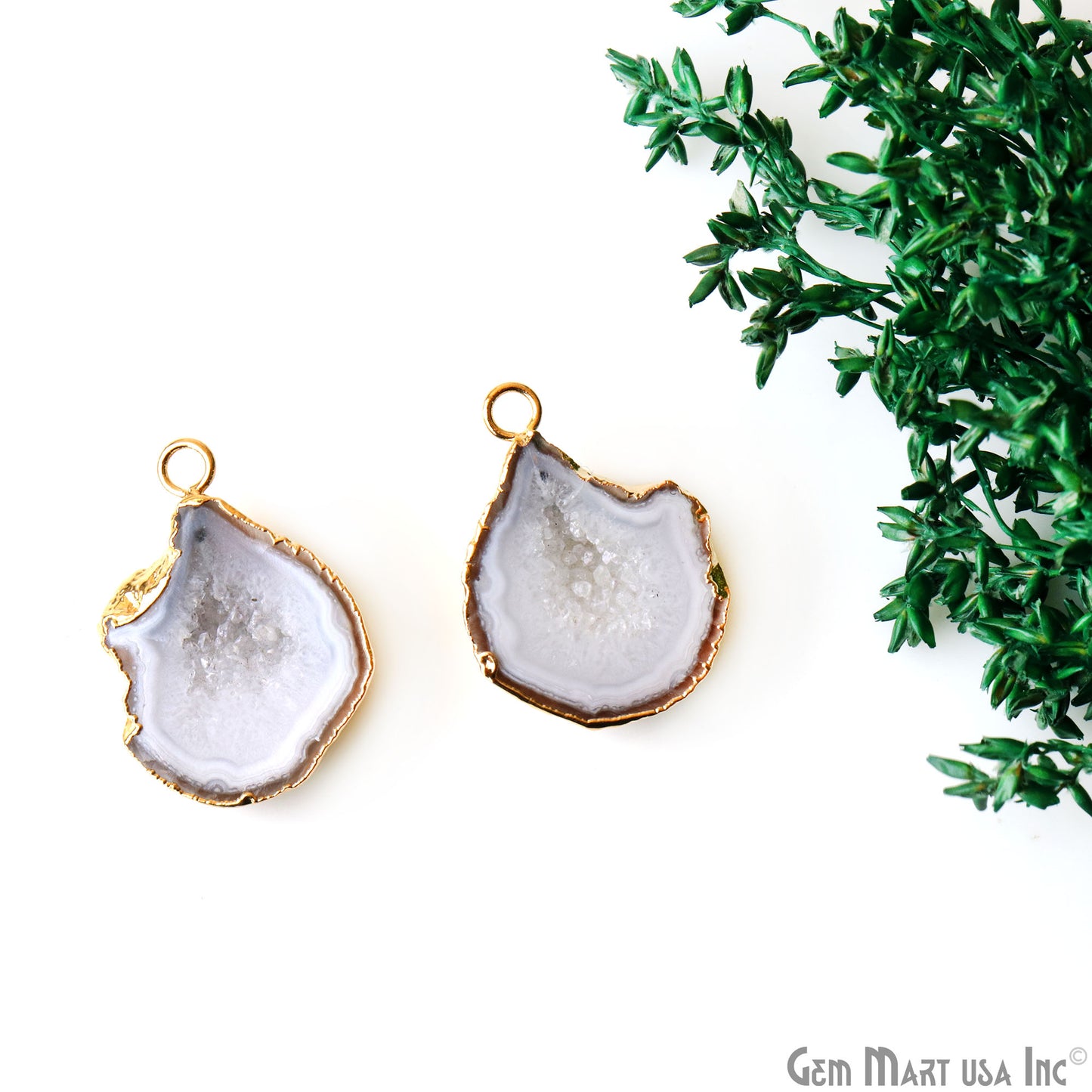 Geode Druzy 21x29mm Organic Gold Electroplated Single Bail Gemstone Earring Connector 1 Pair