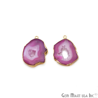 Agate Slice 35x25mm Organic Gold Electroplated Gemstone Earring Connector 1 Pair - GemMartUSA