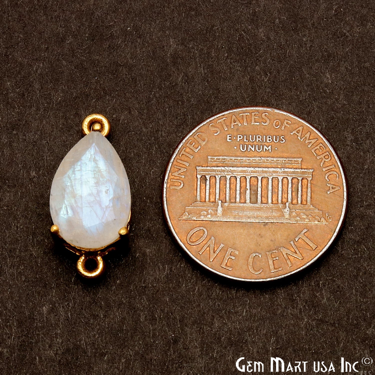 Rainbow Moonstone Prong Setting Gold Plated Flashy Gemstone Connector - GemMartUSA