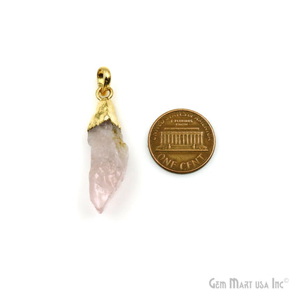 Rose Quartz Organic 46x15mm Gold Electroplated Single Bail Gemstone Pendant