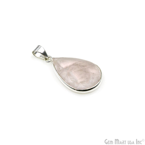 Rose Quartz Gemstone Pears 32x19mm Sterling Silver Necklace Pendant 1PC