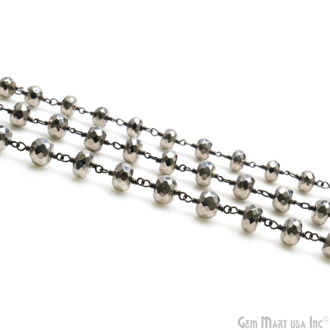 Pyrite Faceted Beads 6-7mm Oxidized Wire Wrapped Rosary Chain