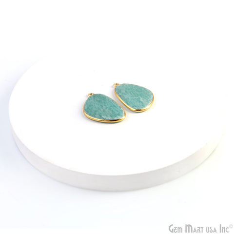 Amazonite Octagon Gold Plated Single Bail Bezel Smooth Slab Slice Thick Gemstone Connector 28x16mm 1 Pair