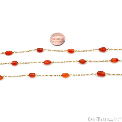 Carnelian Tumble Beads 10x6mm Gold Wire Wrapped Rosary Chain