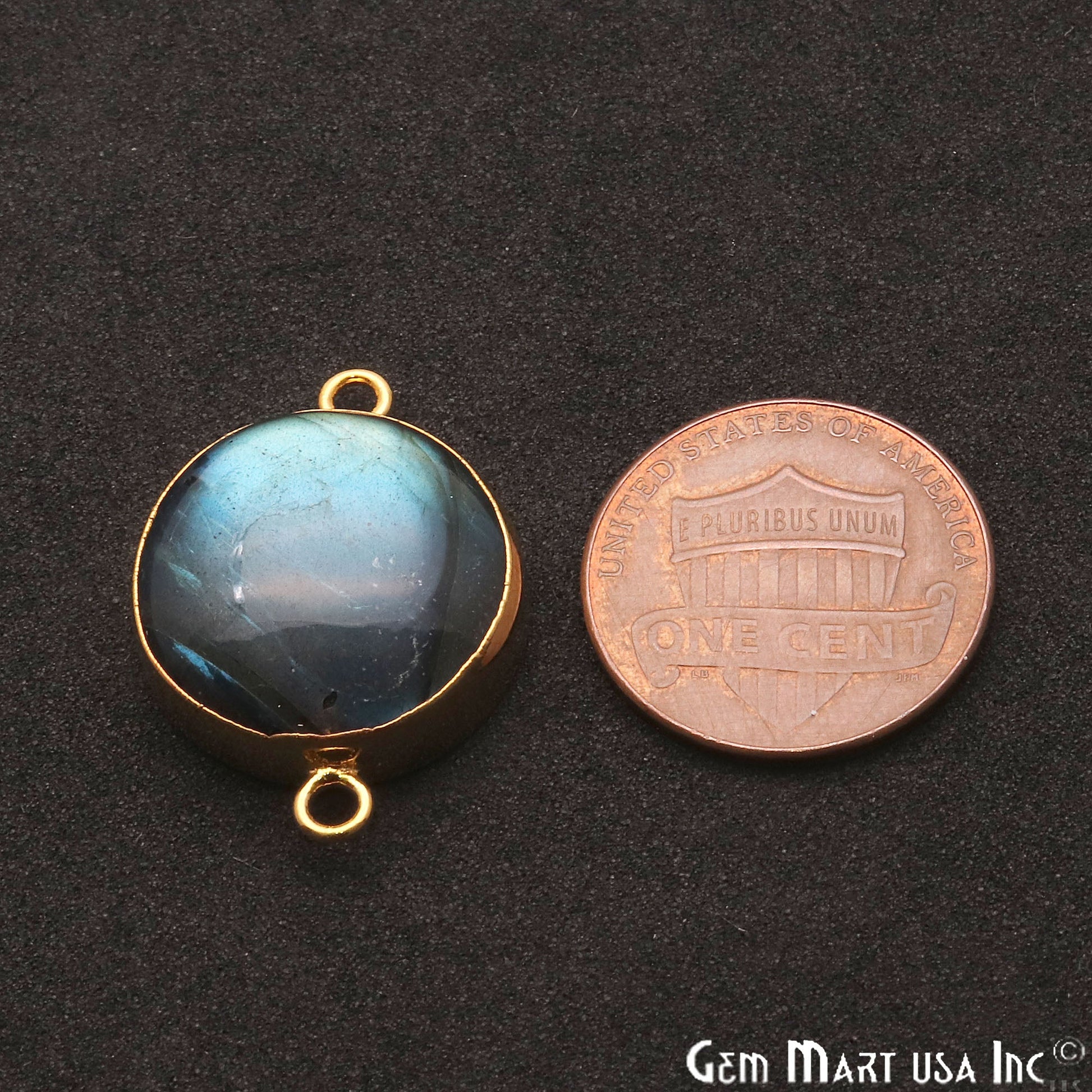 Labradorite Cabochon 24x18mm Round Gold Electroplated Double Bail Gemstone Connector - GemMartUSA