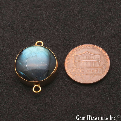 Labradorite Cabochon 24x18mm Round Gold Electroplated Double Bail Gemstone Connector - GemMartUSA