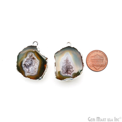 Geode Druzy 34x25mm Organic Silver Electroplated Single Bail Gemstone Earring Connector 1 Pair