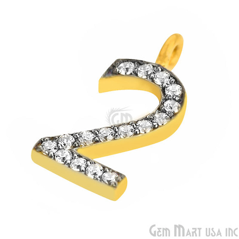 2' Numbering CZ Pave Gold Vermeil Charm for Bracelet & Pendants - GemMartUSA