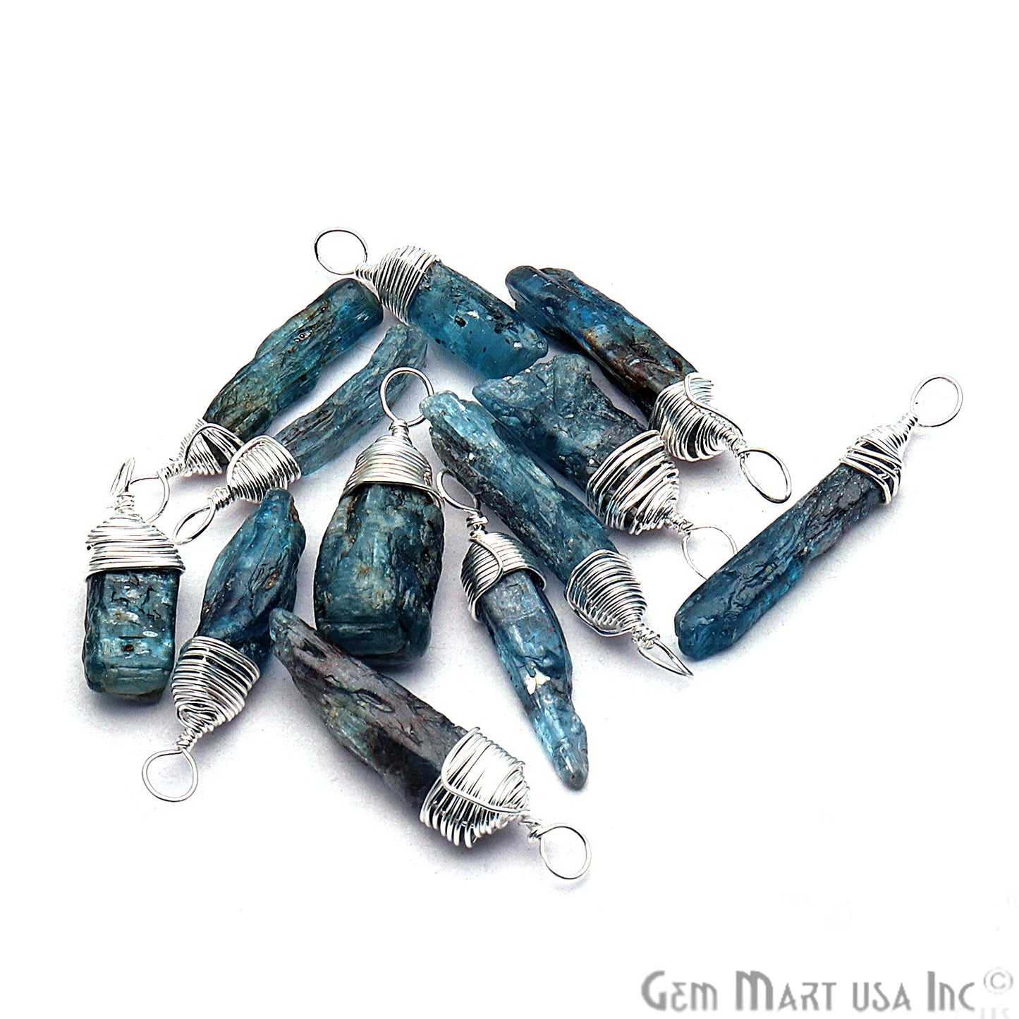 Blue Kyanite Silver Wire Wrapped 18x6mm Jewelry Making Rough Shape Connector - GemMartUSA