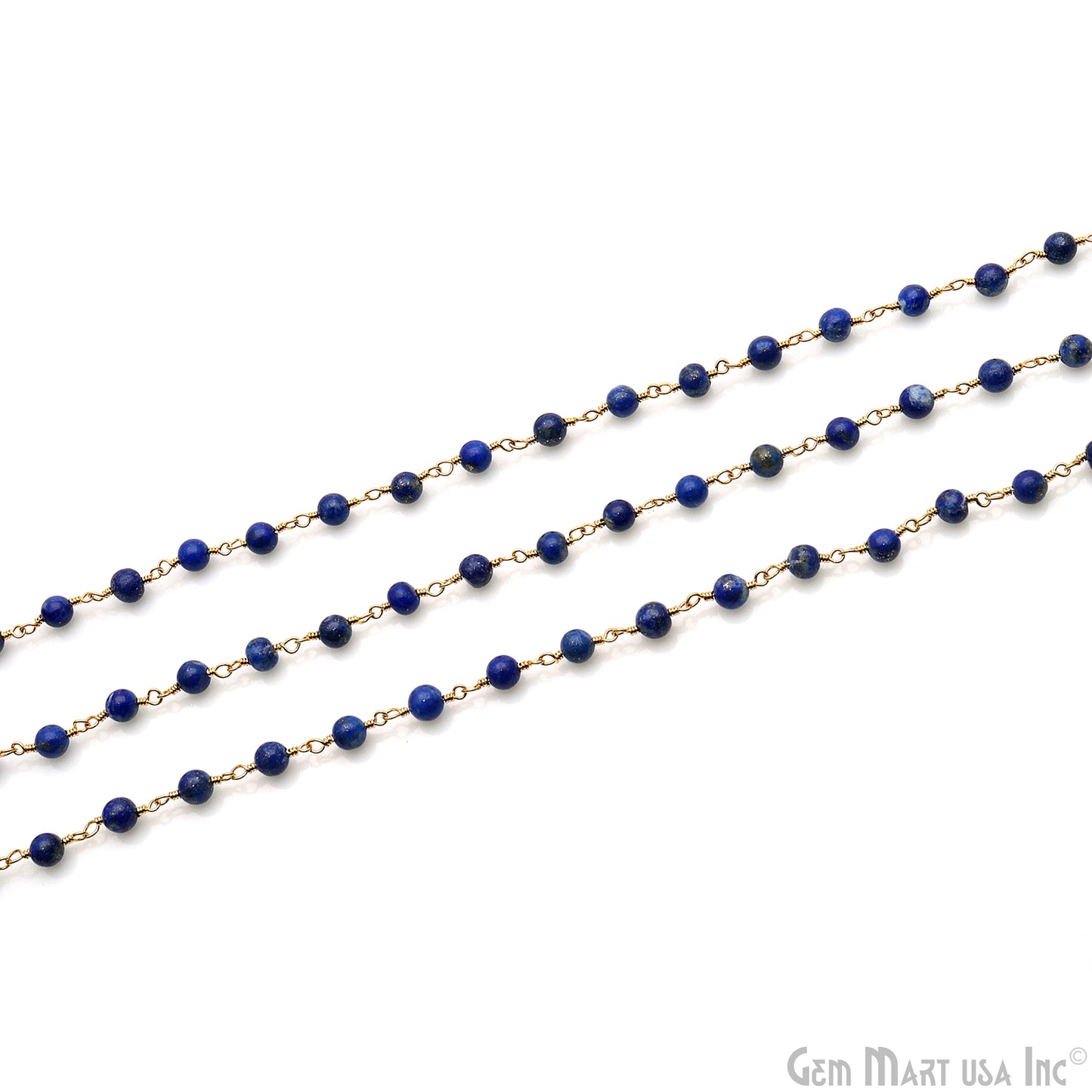 Lapis Cabochon 4mm Gold Wire Wrapped Rosary Chain