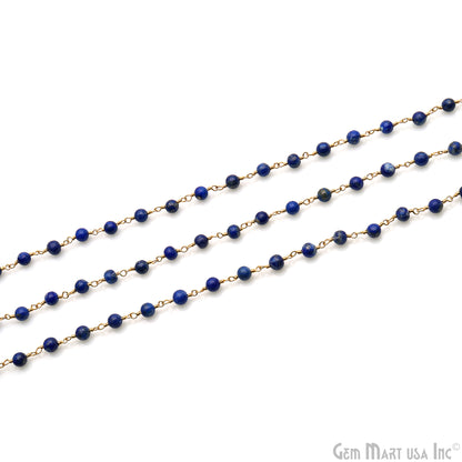 Lapis Cabochon 4mm Gold Wire Wrapped Rosary Chain