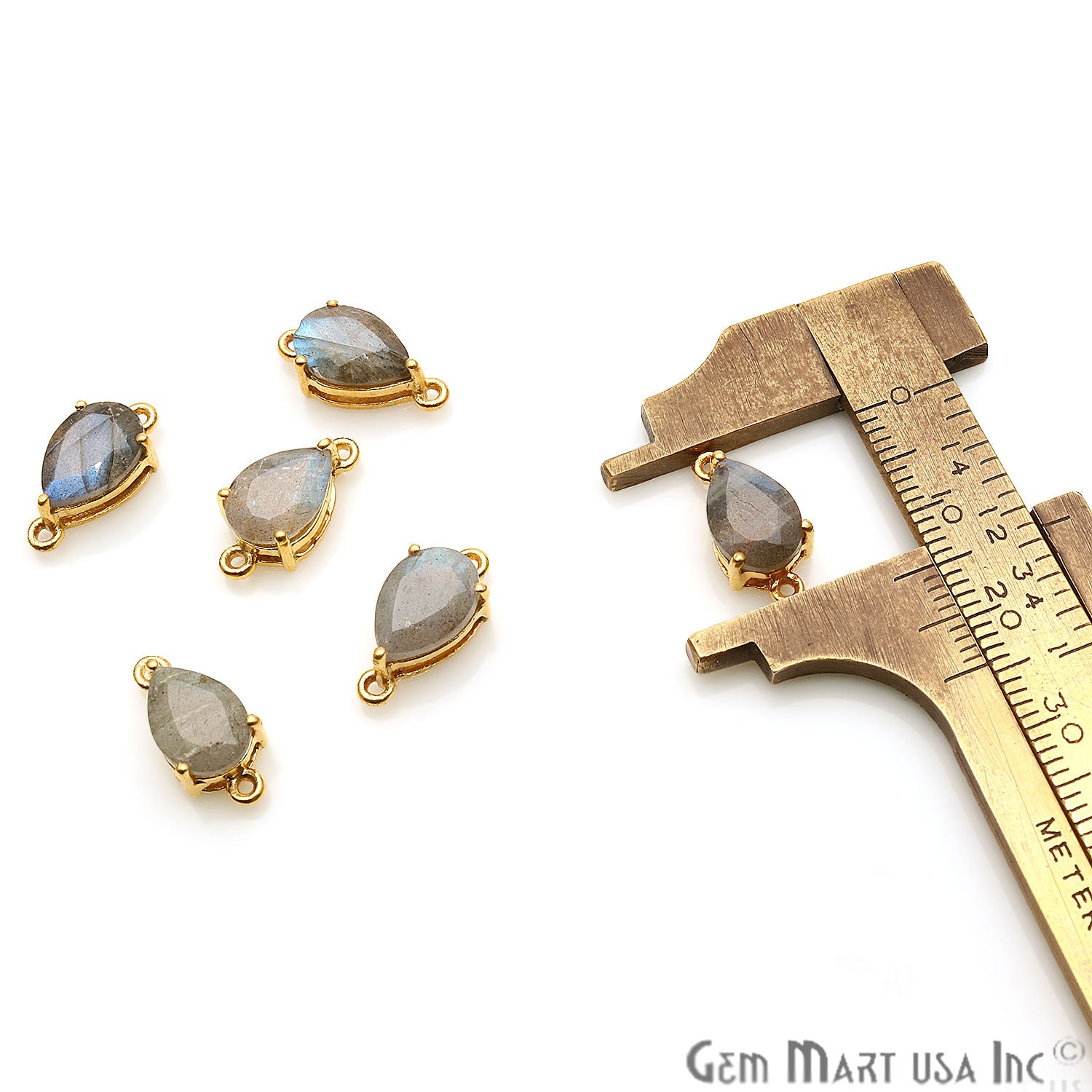 Labradorite Prong Setting Gold Plated Flashy Gemstone Connector - GemMartUSA