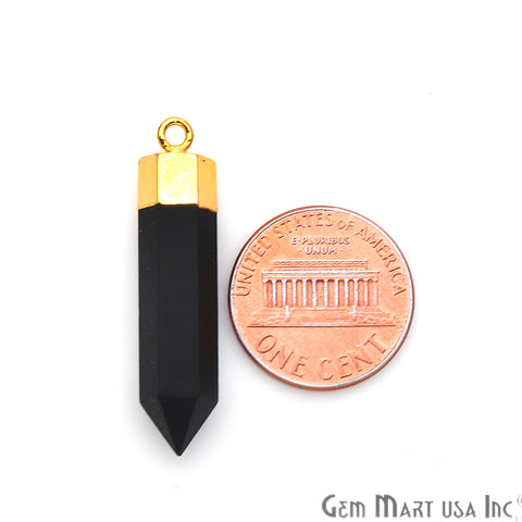 Black Onyx 34x8mm Single Bail Gold Electroplated Gemstone Connector - GemMartUSA