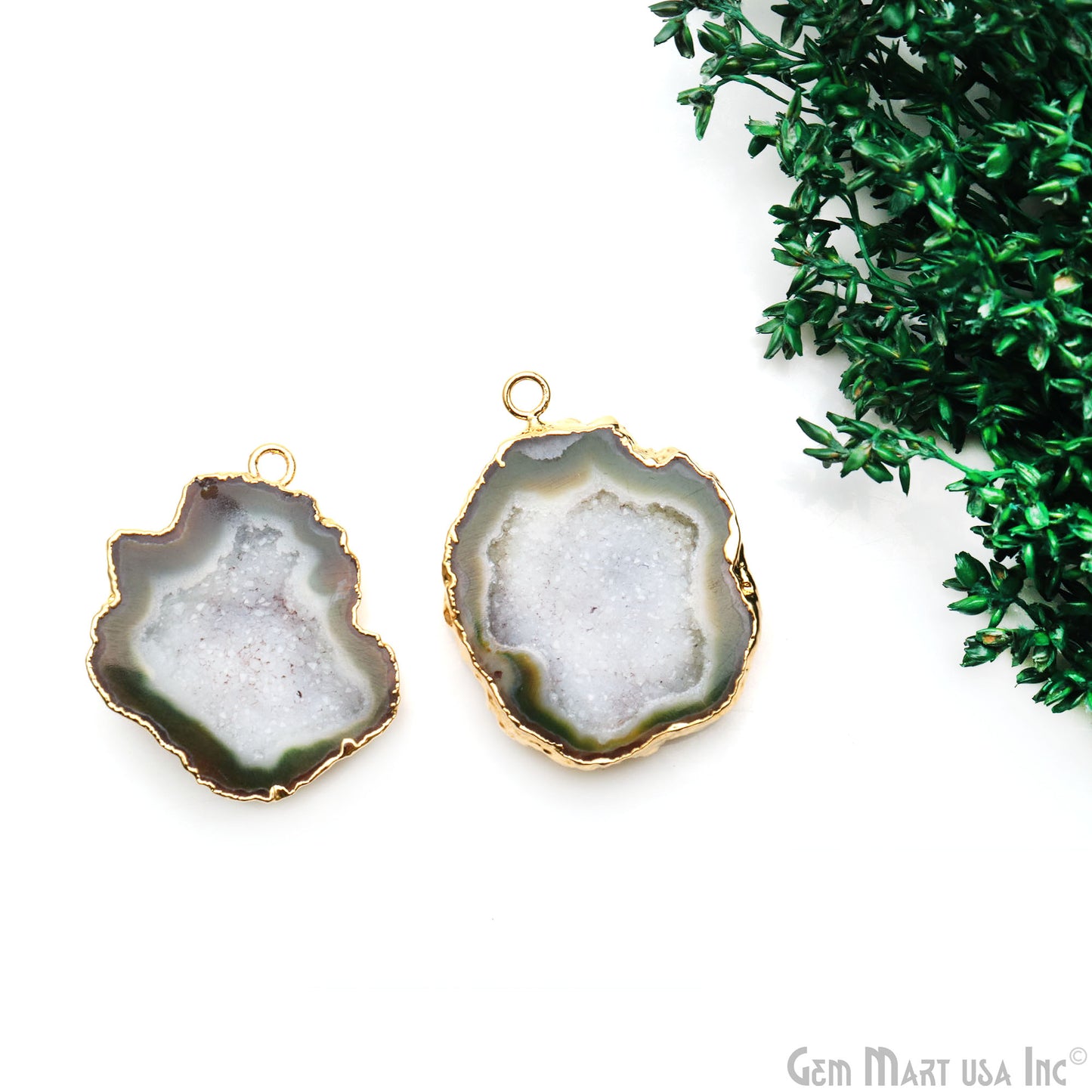 Geode Druzy 39x29mm Organic Gold Electroplated Single Bail Gemstone Earring Connector 1 Pair