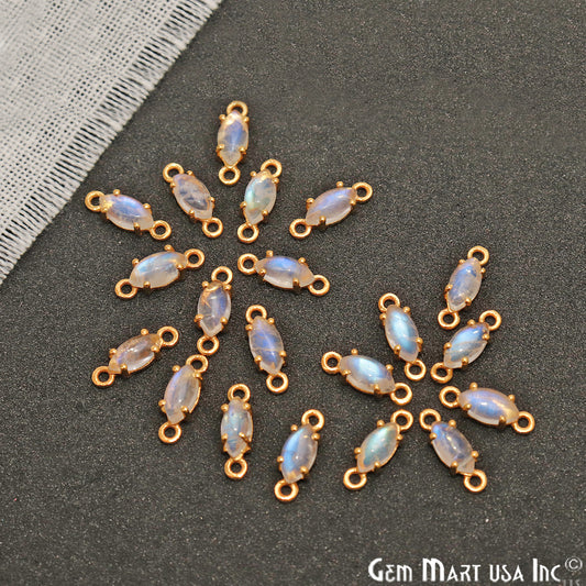 Rainbow Moonstone Cabochon Marquise Prong Gold Plated Bail Connector - GemMartUSA