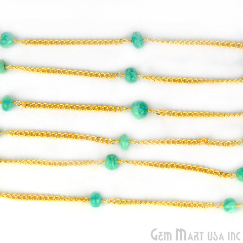 Chrysoprase 3-6mm Gold Plated Wire Wrapped Beads Rosary Chain (762949042223)
