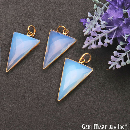 White Opal Triangle 21x35mm Gold Plated Single Bail Gemstone Pendant - GemMartUSA