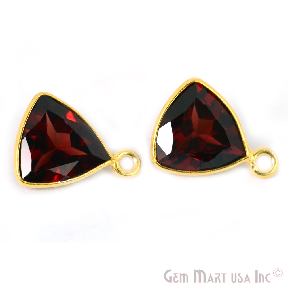 Natural Garnet Trillion 10mm Single Bail Gemstone Gold Bezel Connector