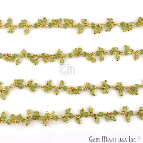 Peridot Faceted Beads Gold Wire Wrapped Cluster Dangle Chain - GemMartUSA (764176924719)
