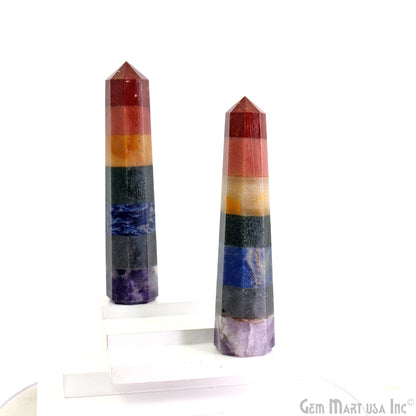 7 Chakra Gemstone Jumbo Tower Crystal Tower Obelisk Healing Meditation Gemstones 4-5 Inch