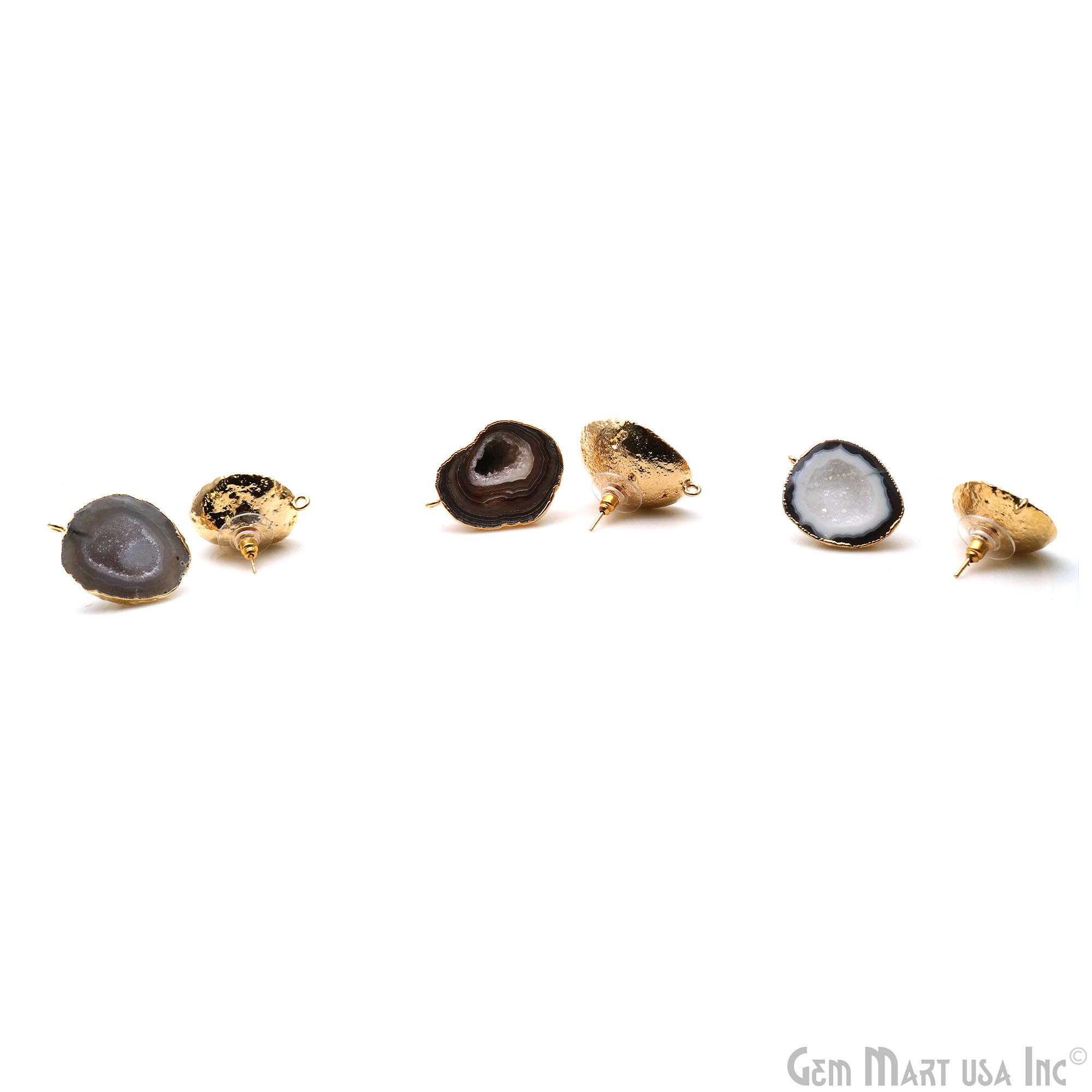 DIY Agate Slice Geode Druzy 27x21mm Gold Electroplated Loop Connector Studs Earrings