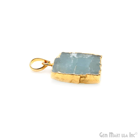 Aquamarine Free Form shape 25x19mm Gold Electroplated Gemstone Single Bail Pendant